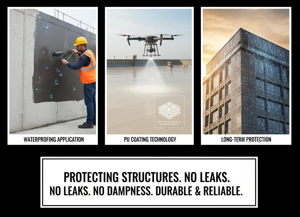 We offer professional waterproofing and PU coating services to protect your buildings from the damaging effects of water. Protection Against the Elements Our services are designed to create a strong, protective barrier that shields your structure from leaks, dampness, and other water-related issues. This is crucial for preventing long-term damage, such as mold growth, structural decay, and the deterioration of materials. By sealing your building effectively, we help preserve its integrity and extend its lifespan.